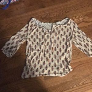 Cream peach floral hippie shirt